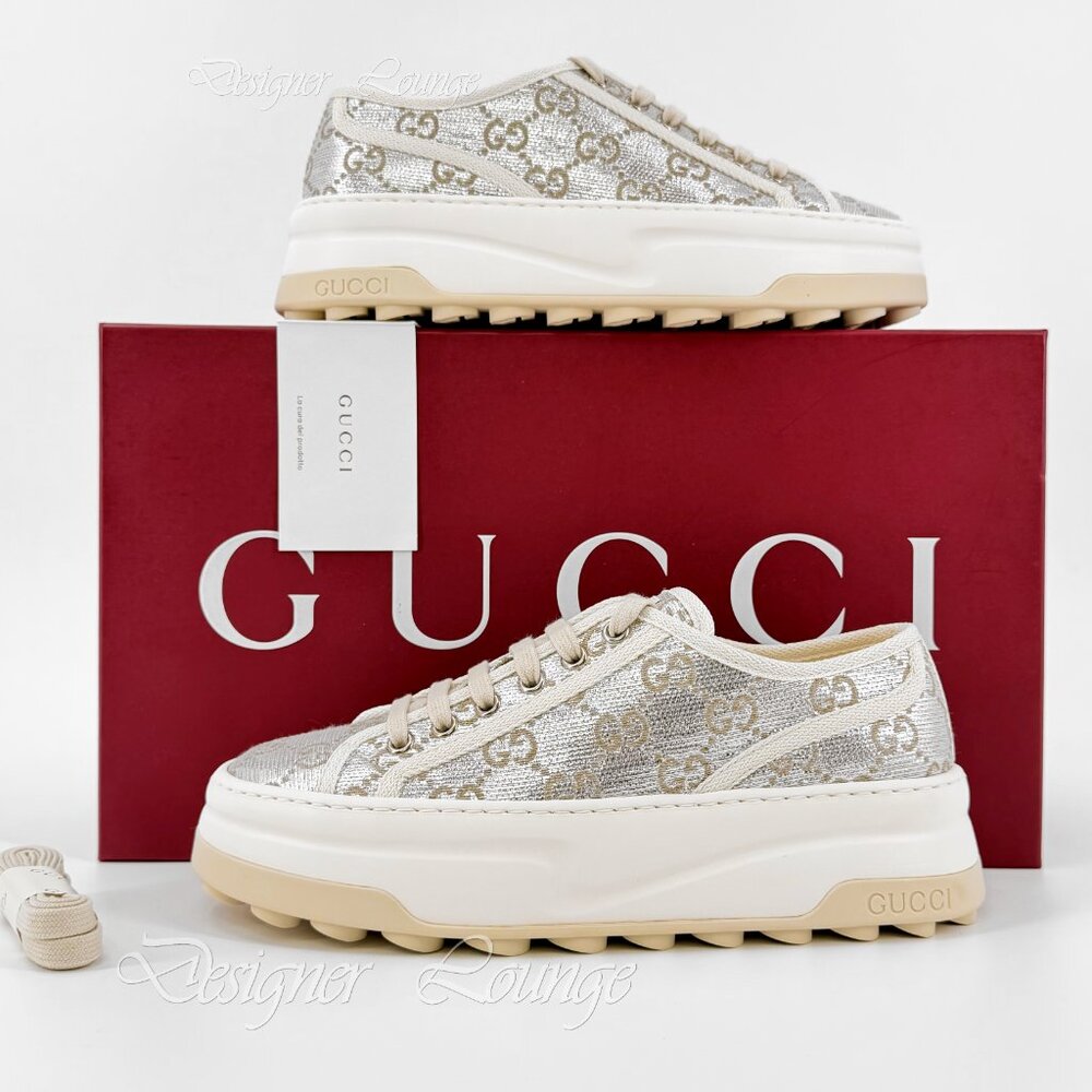 NEW GUCCI Tennis GG Canvas Platform Low Top Sneakers EU 39.5 / US 9.5 Authentic - Picture 12 of 12